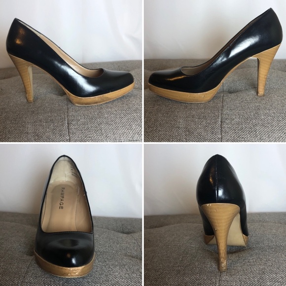 Black Pumps with Wood Look Heels - Picture 3 of 6